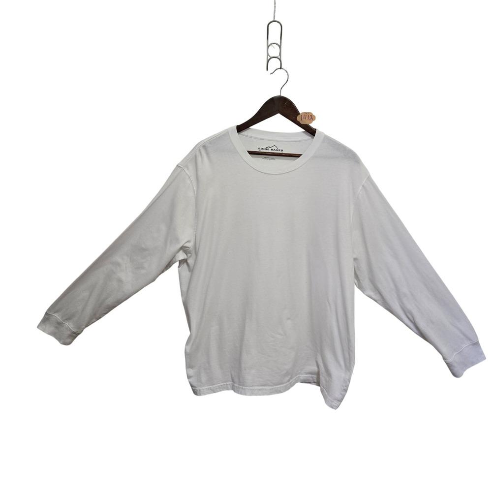 Eddie Bauer Mens XXL‎ White Long Sleeve Crewneck T-Shirt Cotton Blend Solid Tee